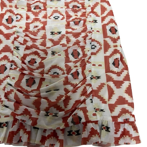 Free People Romi Ruched Mesh Ruffle Hem Skirt Geometric Tribal Print Medium - Picture 9 of 14
